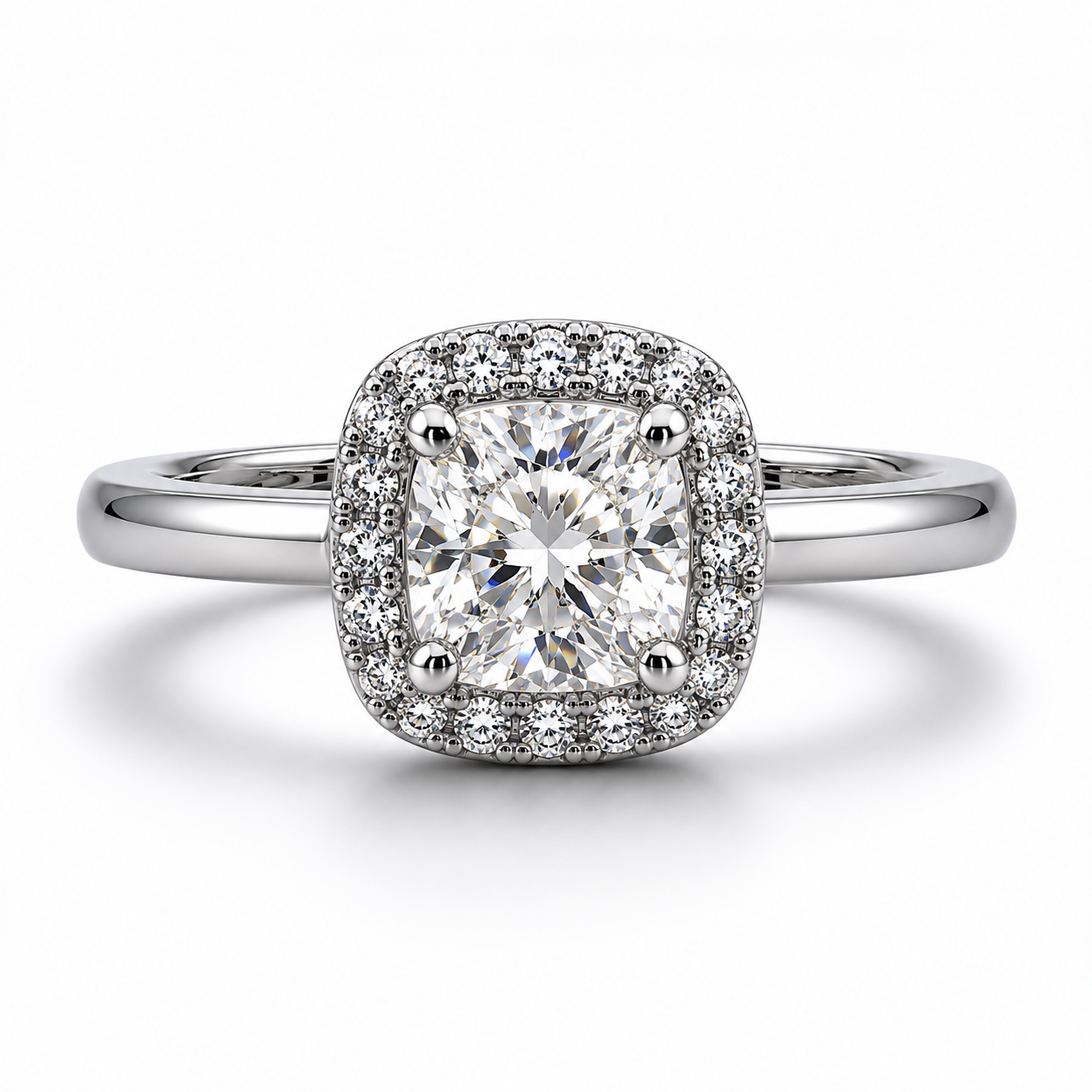 Platinum Diamond Halo Engagement Ring & Matching Wedding Band Set